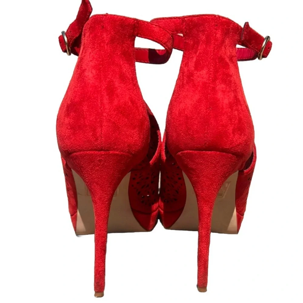 Aldo Suede Vizzola Vibrant Red Cutout Heels EUC 10